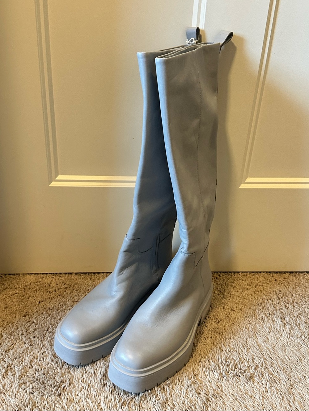 Sam Edelman Beige Suede Boot with Embossed Logo